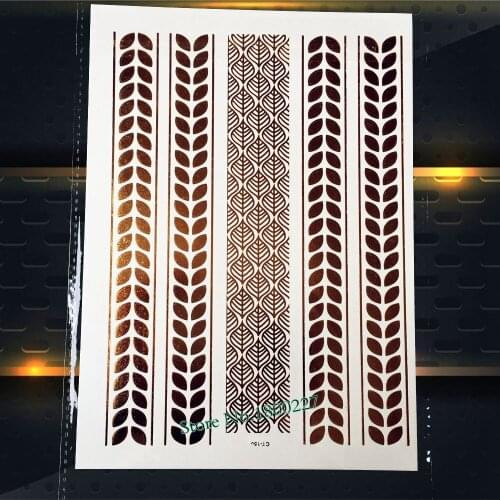 1PC Silver Leaf Shape Flash Metallic Tattoo Stickers PCT-150S Waterproof Fake Tattoo Body Art Arm Neck For Women Makeup Tattoo
