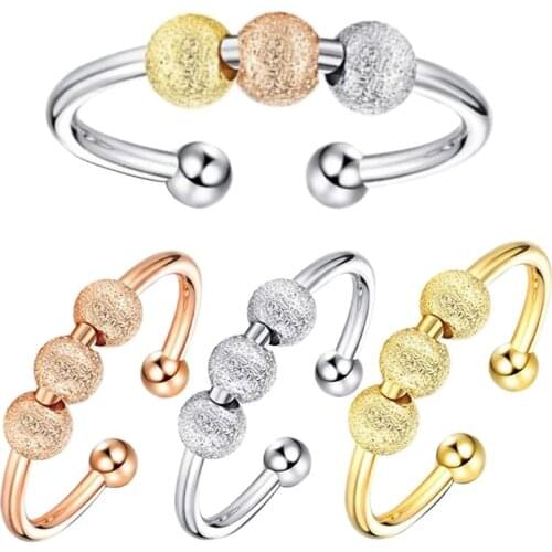 1PC Gold-plated Frosted Open Ring Fashion Chic Jewelry Transfer Bead Finger Ring For Firend Gift
