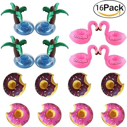 Summer Pool Drink Holder 16 Pack Floating Drink Holder Flamingo Drink Holders for Pool Party Water Fun Flamingos Palm Tree
