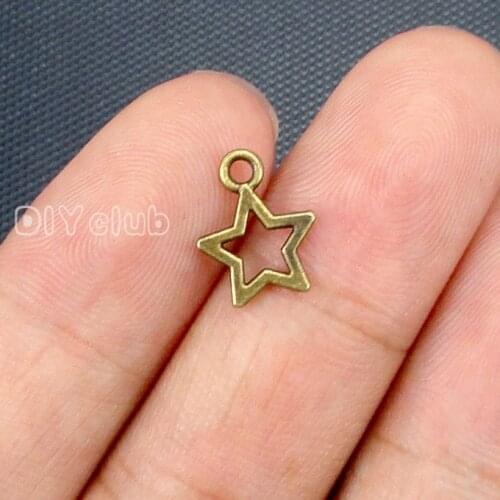 200pcs-Antique Bronze Tone 2 Sided Mini Star Charms Pendant 12x10mm