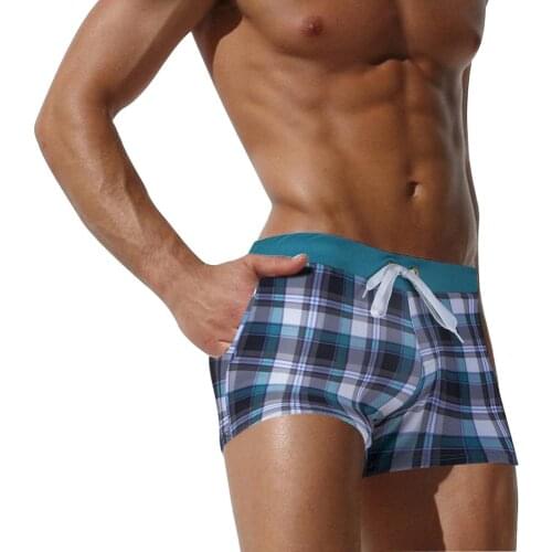 2020 New Waterproof Mens Swimming Trunks Plaid swim trunks Swimsuit Plus Size Double pocket Man Swimwear Surf Board Beachwear
