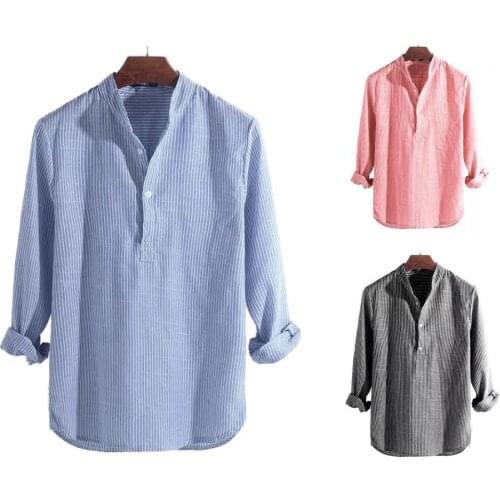 2021Men Shirt Striped Stand Collar Soft Long Sleeve Buttons Blouse Oversized Man Tops Street Style plus size Mens Clothing топы