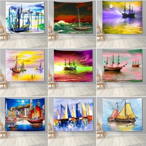 3D Watercolor Sailboat Tapestry Wall Hanging Tapestries Bedroom Background Cloth Wall Tapestry Blanket Home Office Dorm Decor