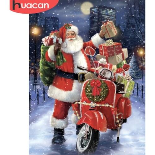 HUACAN Diamond Embroidery Cross Stitch Winter Snow 5D Diamond Painting Christmas Santa Claus Wall Art Handmade Gift