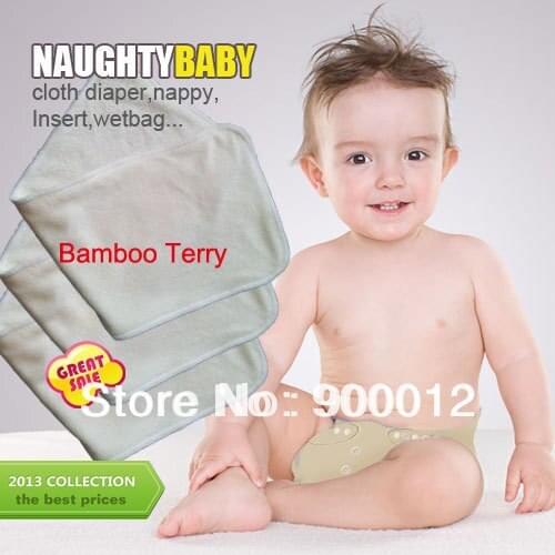 Free Shipping Natural Fiber Bamboo Terry Absorption Bamboo Terry (4 layers) 2+2 Cloth Diapers Pads Inserts nappy 100 pcs