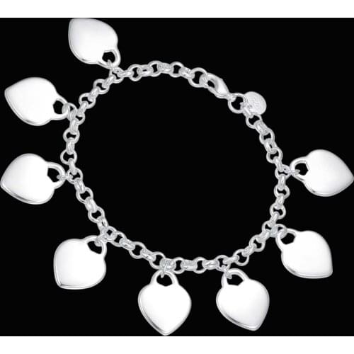 Silver Charm Bracelets For Women Multi Hearts Link Chain Bracelet & Bangles Pulseira Femme Brand Jewelry Accesories Bijoux Gifts