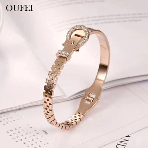 OUFEI Rose Gold Cuff Bracelet Stainless Steel Jewelry Woman Vogue 2019 Love Bangle Jewellery Accessories Free Shipping