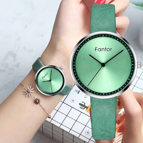 Fantor Brand Luxury Minimalist Watch for Women Green Dial Leather Elegant Ladies Female Quartz Watches montre femme