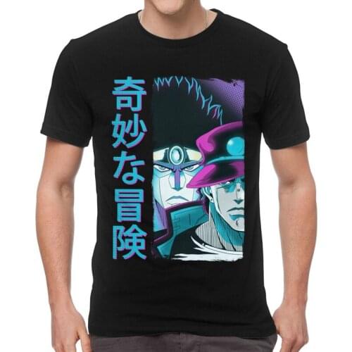 Jojo Bizarre Adventure Tshirts Men Stylish Tee Tops Cotton T Shirts Short Sleeve Manga Kanji Jotaro Kujo T-shirts Gift Clothes