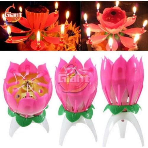Electronic Music Birthday Candle Lotus Flower Rotating Happy Birthday Musical Candle Party DIY Cake Decoration Candles Kids Gift