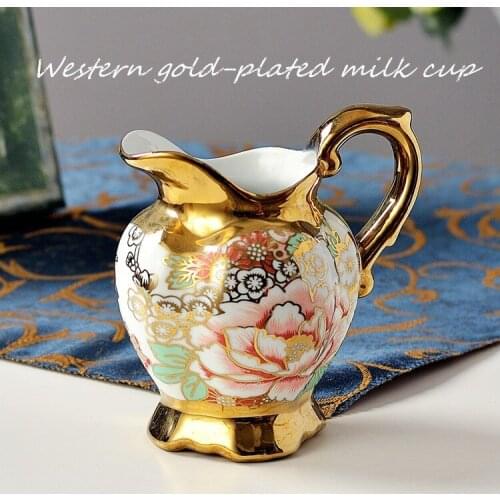 European Court Gold-plated Milk Cans Ceramic Milk Cups Teacups Flowers Ceramic Coffee and Milk Cups