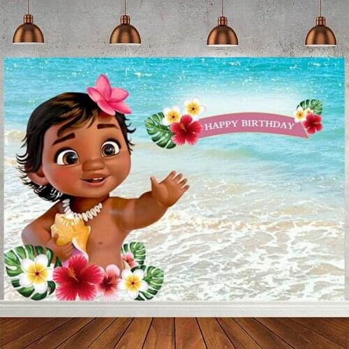 Baby Moana Backdrop Summer Beach Newborn Princess Girl Birthday Party Custom Photo Background Photocall Prop Decoration Banner