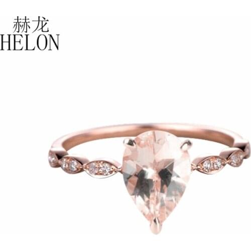 HELON Solid 10K Rose Gold Round 0.15ct Natural Diamonds Engagement Wedding Ring Women Anniversary Trendy Fine Jewelry