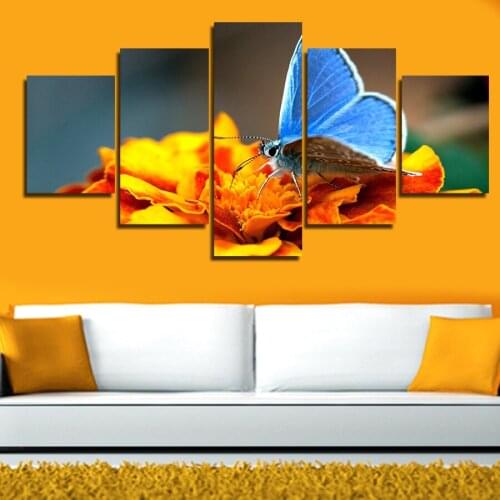Hot Sell 5 Panel Large HD Flowers Butterflies Art Picture Modern Home Decor Wall Decor Canvas Painting For Sitting Room