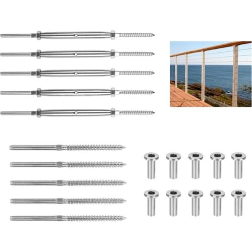 316 Stainless Steel Cable Railing kit Straight Screw Swage Turnbuckle Tensioner for Stair Deck Railing Wood Post Balusters