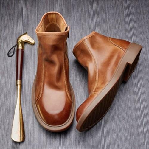 2020 Winter Boots For Men Genuine Leather Mens Vintage Shoes Slip On Boots Men 11#20/10d50