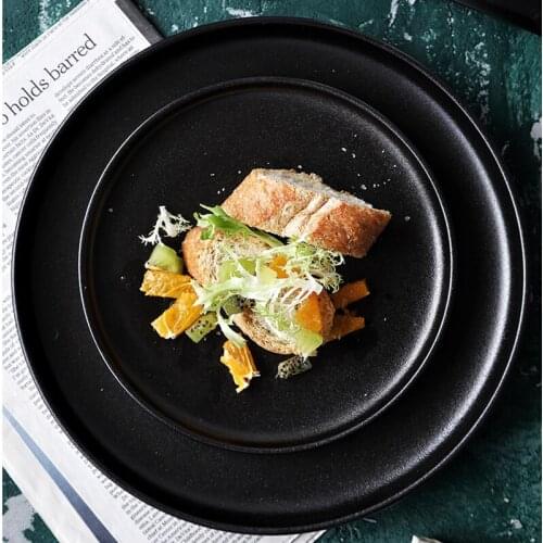 MUZITY Ceramic Plate Dish Round Matte Black Design Porcelain Dinner Dishes for Salad Or Pasta