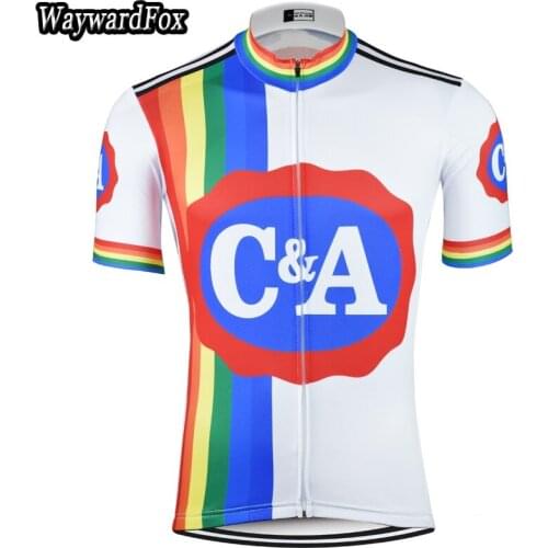 2018 NEW mens white cycling jerseys Retro Cycling clothing short sleeved colorful bike wear Quick-drying bicycle top shirt