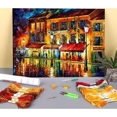 Paris, Night Montmartre Printed Canvas 11CT Cross Stitch DIY Embroidery Patterns DMC Threads Craft Handiwork Different