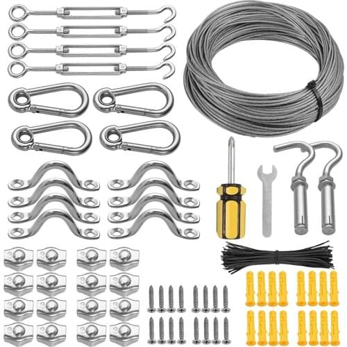 Garden Wire String Lights Suspension Kit 170Ft Hanging Lights Wire Cable Anti-Rust Steel Wire for Garden Backyard Lights