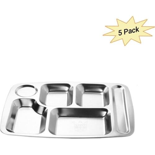 Stainless Steel Segmented Trays Divided Plate Meal Tray Food Serving Tray 6 Sections for Restaurant Factory Canteen