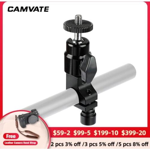 CAMVATE 1/4"-20 Mini Ball Head With Single 15mm Rod Clamp For Camera Monitor C2081