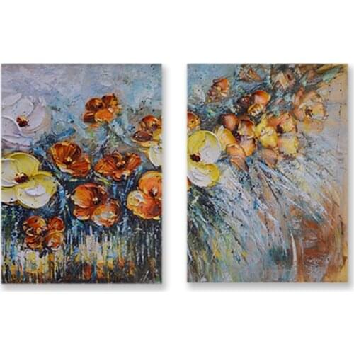 Modern 2 Panels Canvas Art Colorful 100% Hand-painted Palette Knife Flowers Oil Painting No Frame Wall Decor Picture Canvas Art