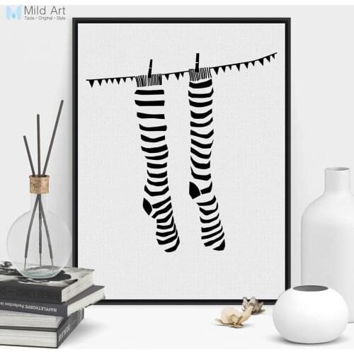 Modern Black White Minimalist Abstract Socks A4 Poster Prints Large Hipster Canvas Painting No Frame Home Wall Art Decor Gifts