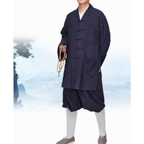 UNISEX high-grade linen&cotton Buddhist zen lay Monks suits meditation Buddhism shaolin monk kung fu clothing blue/red/coffee