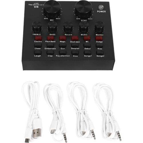 V8 Sound Card Audio Set Interface External Usb Live Microphone Sound Card Bluetooth Function for Computer Pc Mobile Phone Singin