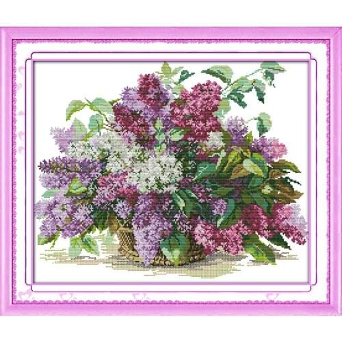 Everlasting Love Flower Lilac Ecological Cotton Cross Stitch 14CT Stamped Printed DIY Gift Product Christmas Wedding Decoration