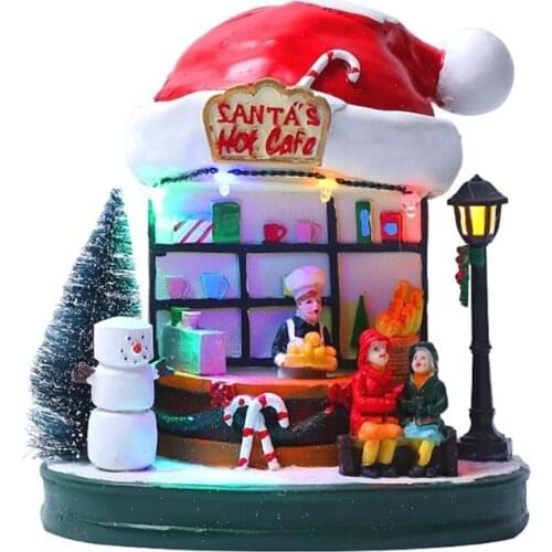 Y8AB Christmas LED Lighted House Resin Musical Coffee Village Scene Xmas Decoration