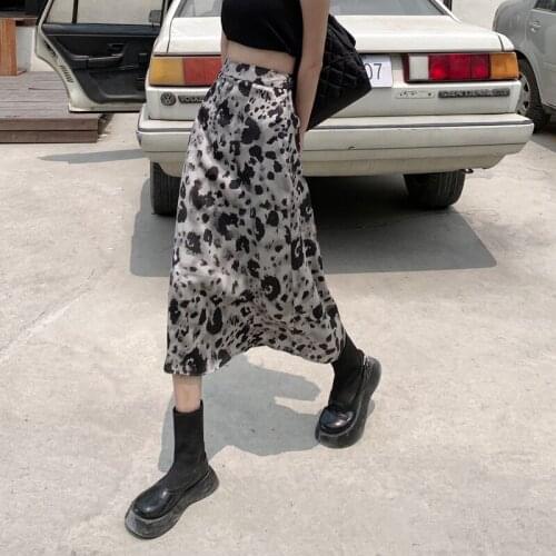 ZCSMLL Leopard Print Skirt Womens Spring Autumn 2021 New High Waist Thin Mid-length A-line Package Hip Loose Skirt