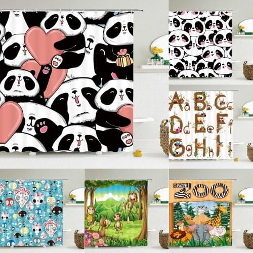 Cute Panda Bathroom Shower Curtain Waterproof Polyester Bathroom Curtain lovely Cartoon Animal Print Shower Curtain Bath Screen