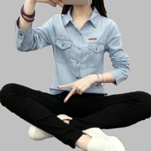 Womenes High Quality denim Shirt Fashion Spring Autumn Long Sleeve Pure color Large Size Shirt LJ149