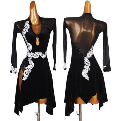 Ladies Latin Dance Professional Competition Clothes Customized Rhinestone Rumba Tango Samba Performance Stage Costume LT1040