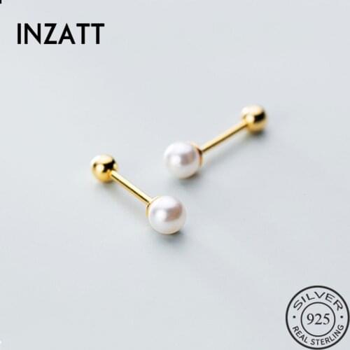 INZATT Real 925 Sterling Silver Pearl Round Stud Earring For Fashion Women Birthday part Cute Fine Jewelry Accessories Gift