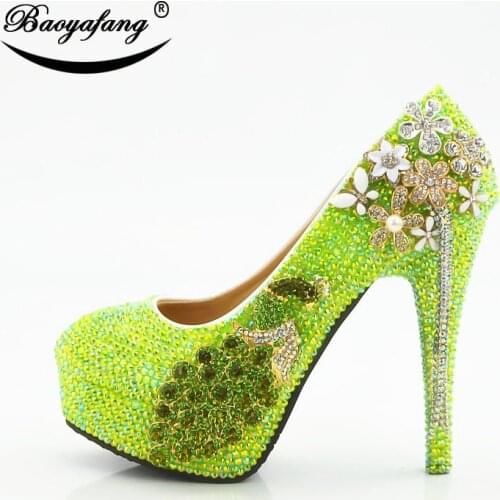 2019 Womens wedding shoes Green AB Drill Phoenix Liusu Super High-heeled shoes Crystal Shoe Bride bridesmaids wedding shoes