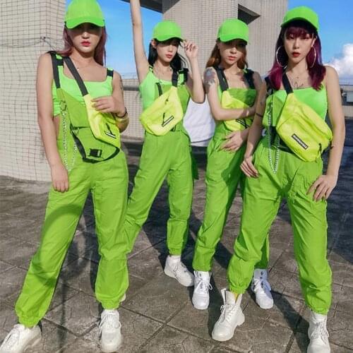 Hip Hop Dance Costumes Women Fashion Fluorescent Green Vest Jumpsuit Street Dancing Clothes Modern Jazz Dancer Outfit DN6483