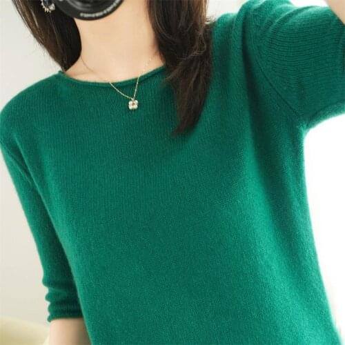 Spring Autumn New Fashion Cashmere Sweater Women Knitted Short Sleeve Pullover Women Sweter Loose O-Neck Korean Version Tops