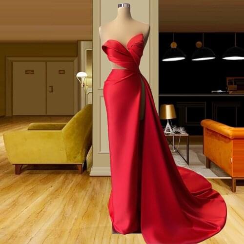 Sexy Elegant Red Carpet Party Satin Arabic Long Mermaid Prom Dress Simple Style Dubai Women Eveing Gowns Robes De Soiree