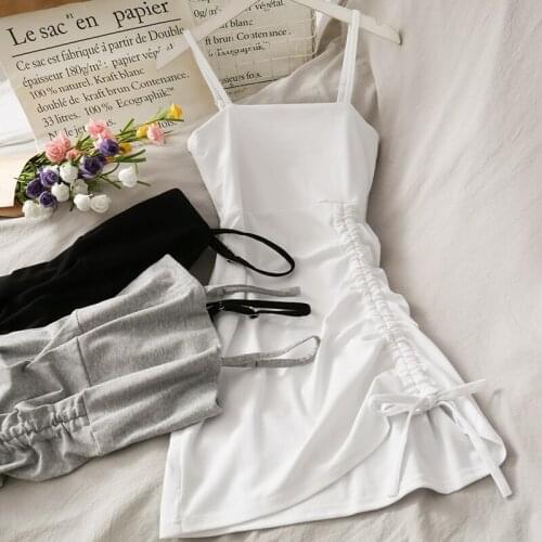 2021 New Drawstring Pleated Slim Suspender Skirt Womens Solid Lace Up Sexy Buttock Wrap Dress