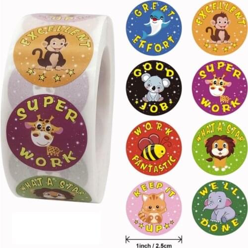 100/500pcs Cartoon Animals Stickers for kids classic toys label school teacher reward sticker mixed pattern