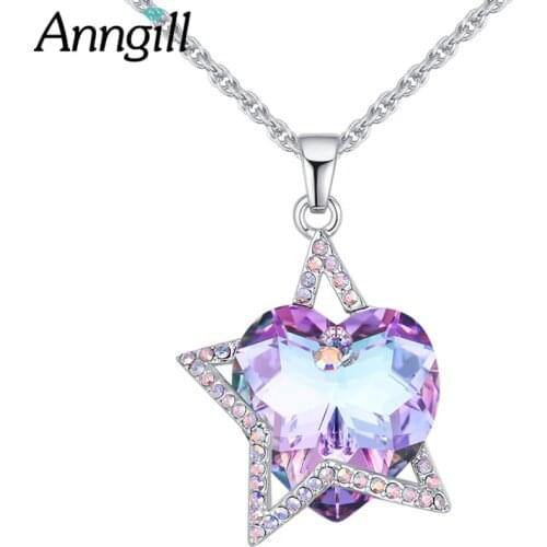 100% Real Crystals From Swarovski Necklaces & Pendants Shiny Love Heart Star Shape Women Fine Jewelry