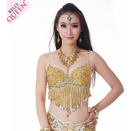 2016 Women Acetate New Bellydance Costume Woman Bling Sequin Belly Dance Bra Beads Tassels Top Strap Wear For Performance