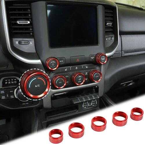 5 Packs Aluminum Center Console AC Radio Switch Knob Cover Trim Rings For RAM 1500 2018