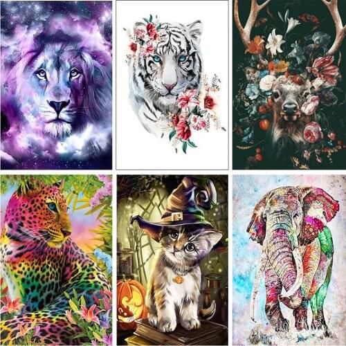 5D DIY diamond painting "animal" lion, tiger, cat, square/round diamond embroidery, kit, rhinestone, cross stitch, decoration