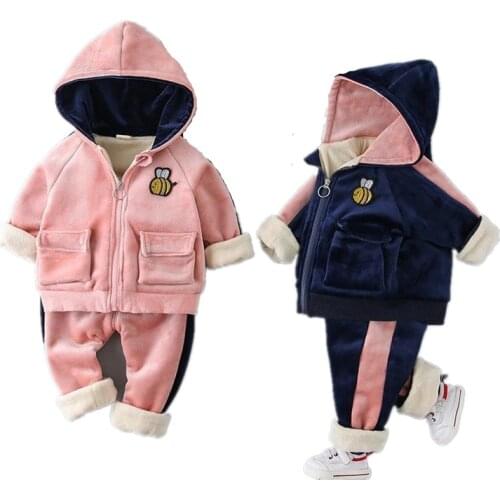 Plus velvet winter Baby Boy Clothes set For Kids Clothing Toddler Child Hooded jacket+ pants Casual Outfits Children Clothing