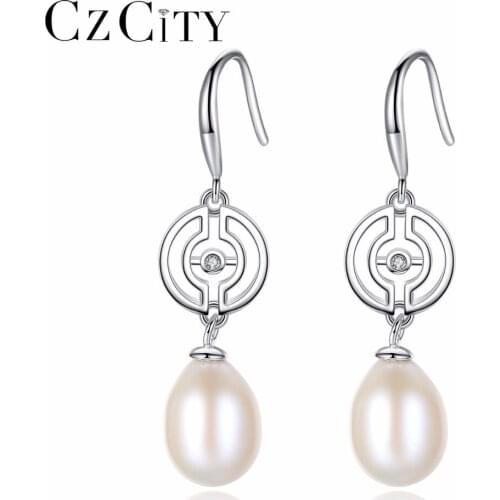 CZCITY Brand 100% Natural Pearl Drop Earrings for Women 925 Sterling Silver Ear Hook Dangle Vintage Women Jewelry Gift for Party
