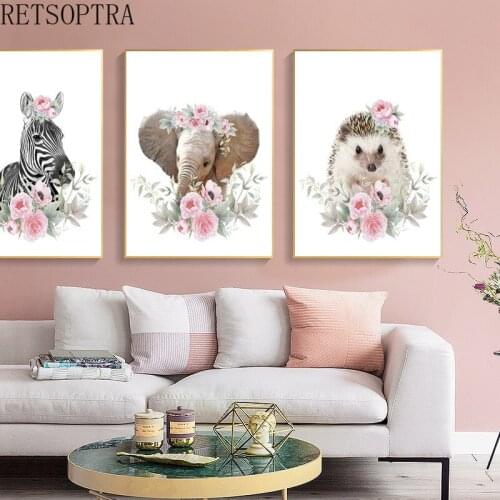 Baby Kids Bedroom Decor Nursery Wall Art Canvas Poster and Print Fox Rabbit deer flower Cartoon Animal Painting Picture Nordic